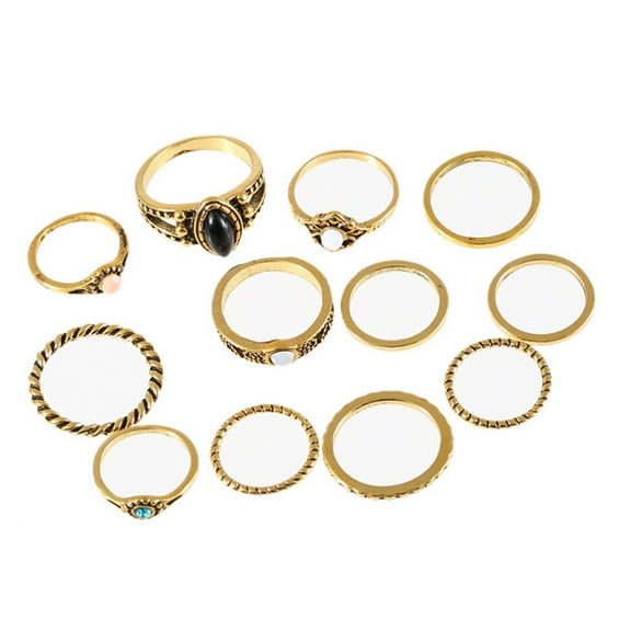 HINTRMENT 12Pcs Bohemian Ring Set Golden Alloy Crystal Round Stacking Joint Knuckle Rings for Women