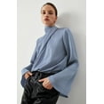 thumbnail image 6 of Women's Ivy Asymmetric Pleated Turtleneck Bell Sleeve Blouse - Elegant and Chic - [ZhiHiMeRi] | (US 12-14)L, 6 of 12