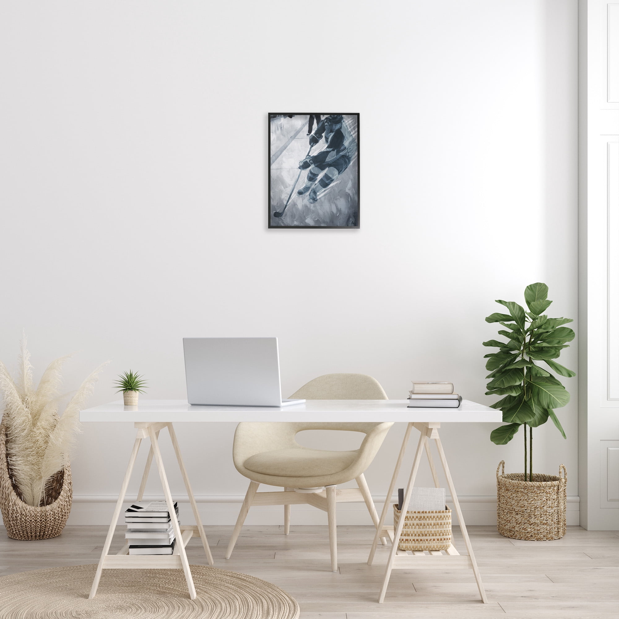 Stupell Industries Abstract Hockey Player Sports Painting Black Framed Art Print Wall Art, 16 x 20
