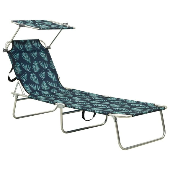 vidaXL Folding Sun Lounger with Canopy Leaf Print Aluminum