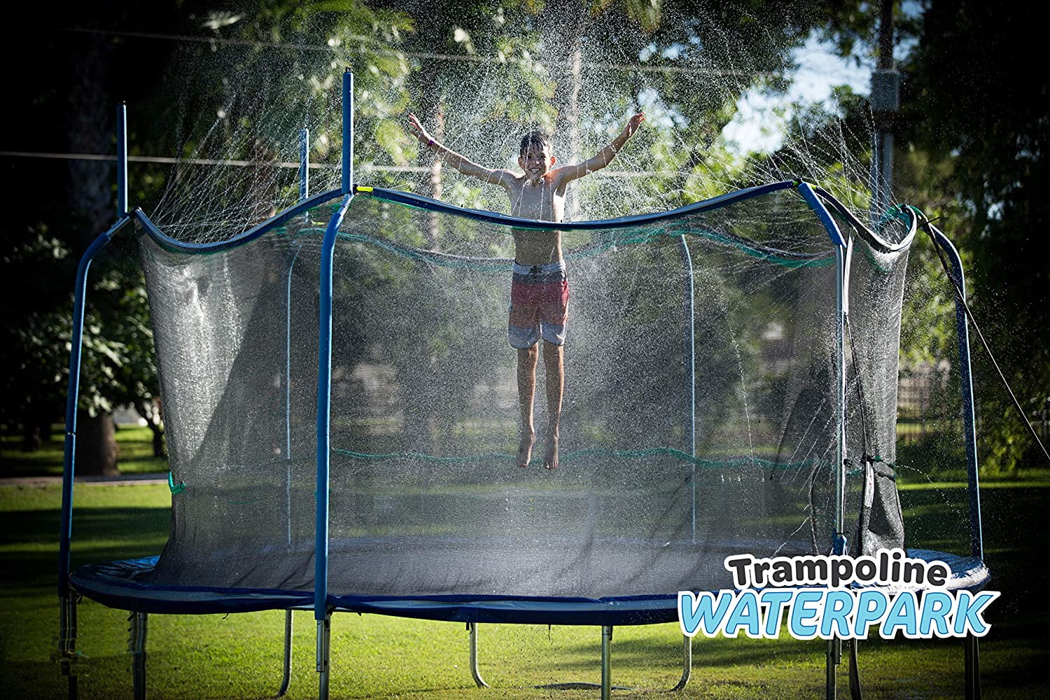 Trampoline Waterpark Heavy Duty Sprinkler Hose Fun Summer Outdoor Water Game Toys Accessories Best For Boys Girls And Adults Made To Attach On Safety Net Enclosure Tool Free