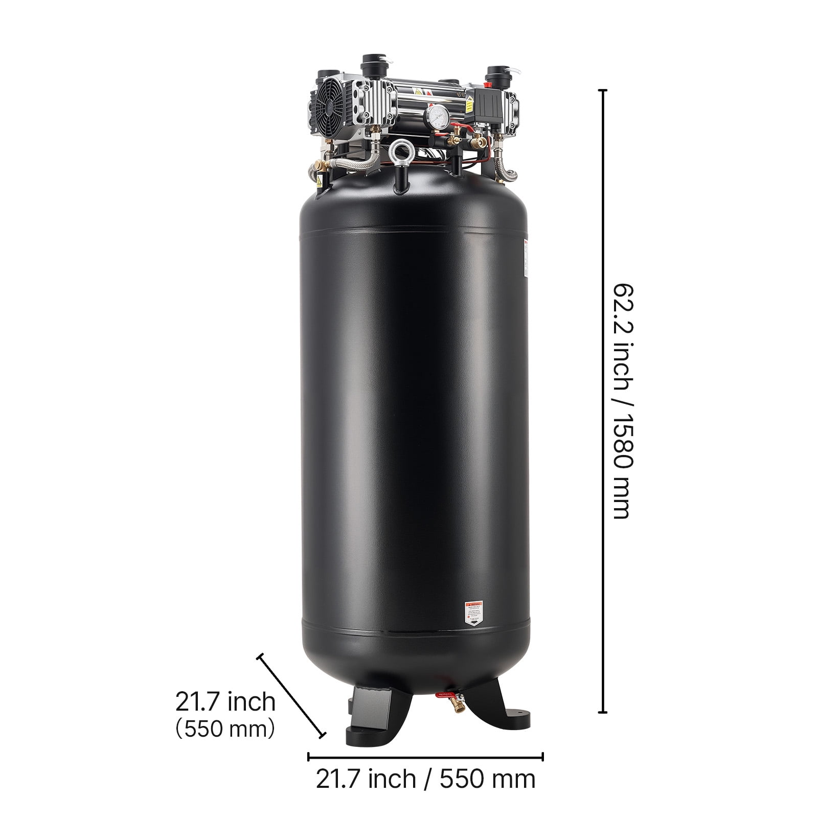 KFFKFF 80-Gallon Heavy-Duty Air Compressor, 5HP, 13.5 SCFM at 90 PSI, Max 145 PSI Pressure, Oil-Free Tank for Industrial Use and Large Workshops (230V 3-Phase, No Plug)