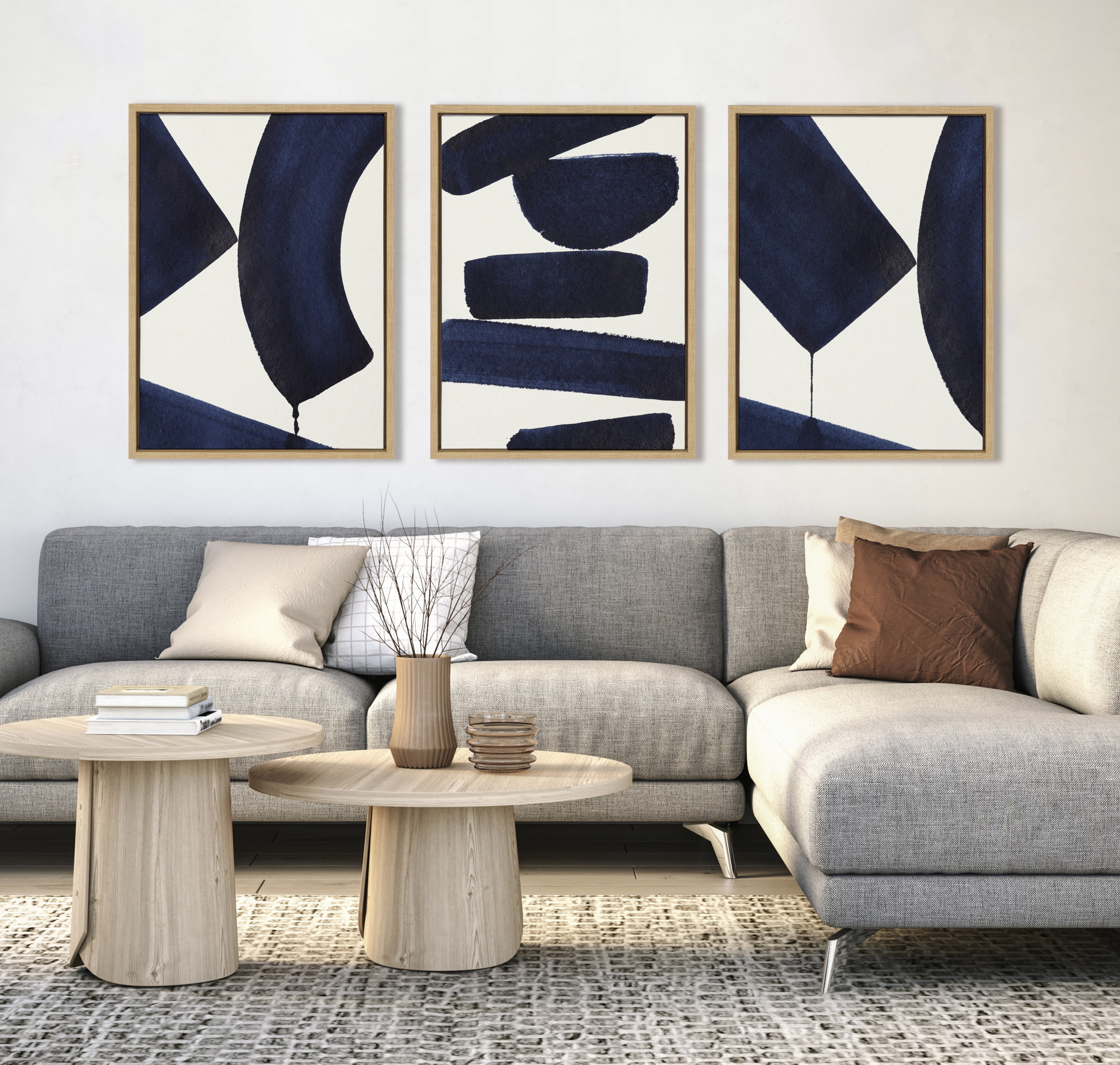Sylvie Japandi Linen Textured 18 in x 24 in Framed Painting Canvas Art Prints, by Kate and Laurel Set of 3