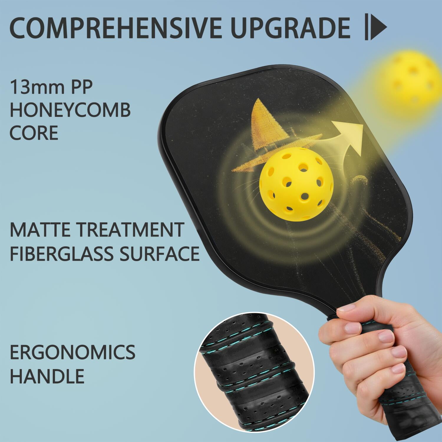 Pickleball Paddles Set Of 2, Fiberglass Surface, Horrible Theme, 4 Balls & Bag