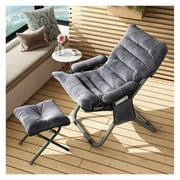 Living Room Lazy Chair with Ottoman, Adjustable Comfy Chair w/Side Pocket for Adult or Kids Upholstered Lounge Armrest Comfy Chair for Living Room Office/Bedroom/Hosting(Gray)