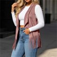thumbnail image 7 of Womens Fringe Vest Lightweight Faux Suede Sleeveless Jackets Fall Layering Fashion Casual Tops for Travel Festival Pink XL, 7 of 7