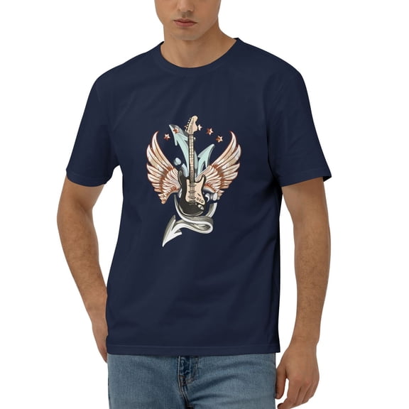 Vintage Rock And Roll E-Guitar Angel Wings T-shirts for women,men,graphic,funny,trendy,vintage,aesthetic,cool,popular,casual,fashion,graphic funny,graphic vintage,graphic cool,Navy Blue 3XL