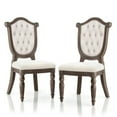 thumbnail image 4 of Weathered Oak Finish 6pc Side Chair Upholstered Seat And Backrest Button Tufted Ornate Corbels Dining Room Furniture, 4 of 6