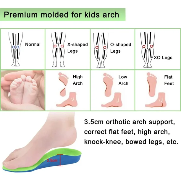 Kids Orthotic Arch Support Shoe Insoles Children Pu Cushioning Inserts Shock Absorption Velvet Surfaces Deep Heel Cup Inner Sole for Flat Feet
