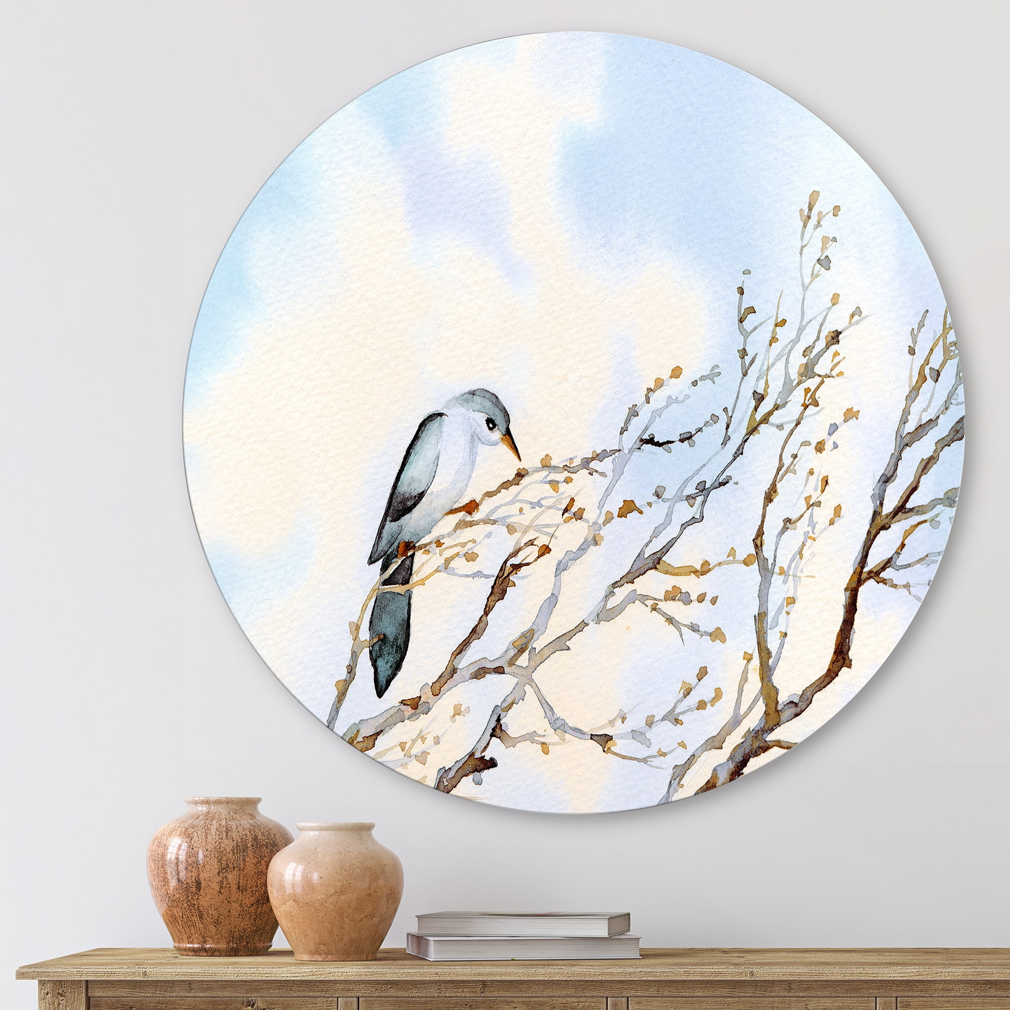 Designart 'Big Old Barren Twig Yard' Traditional Circle Metal Wall Art 11x11 - Disc of 11
