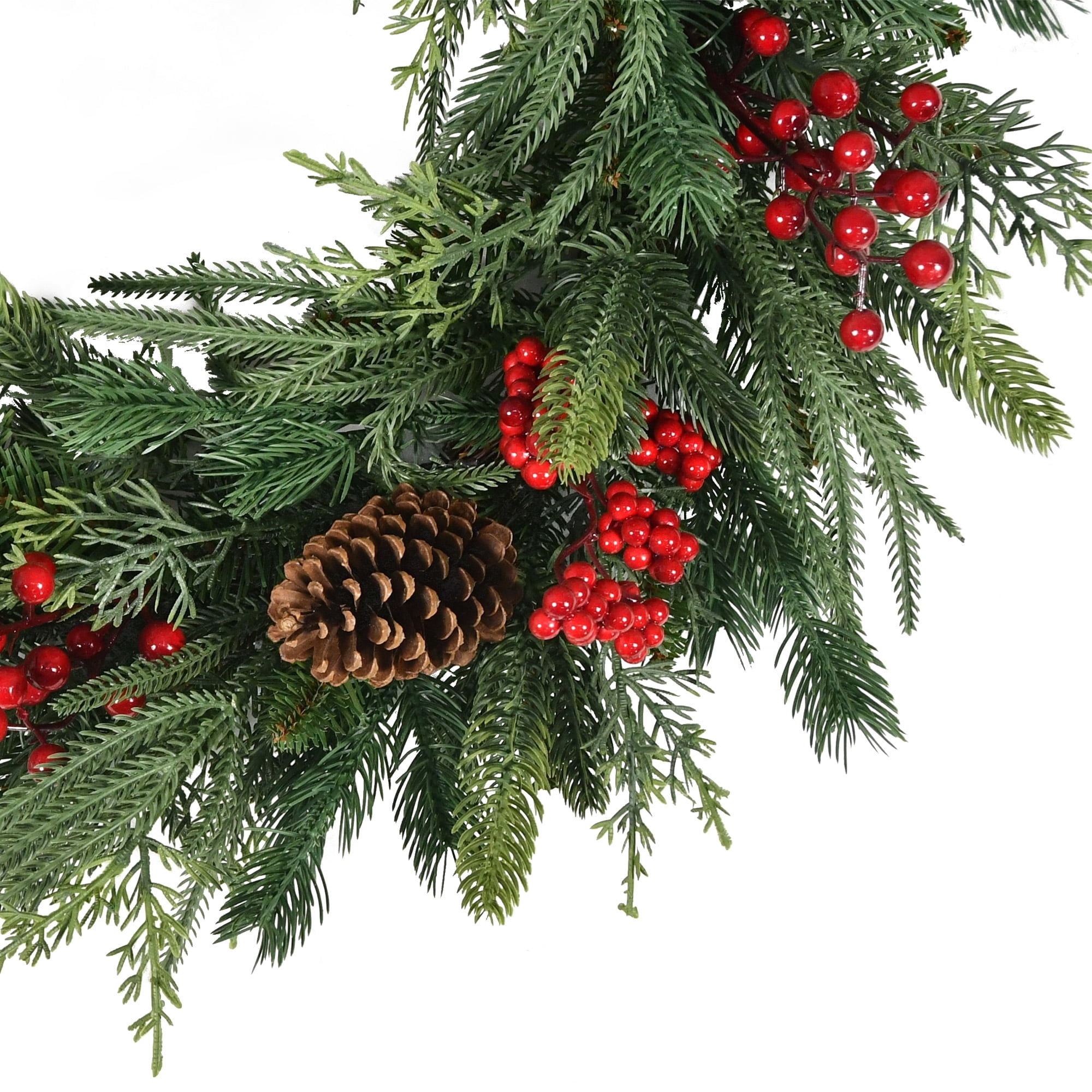 Natural Feel Fairfield Artificial Christmas Wreath with Berries and Pinecones, Green and Red, 24", by Holiday Time