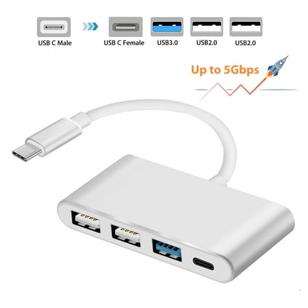 4-in-1 USB-C Hub with Type C, USB 3.0 Ports for MacBook Pro 2015/2016, Google Chromebook 2016/2017, Multi-Port Charging & Connecting