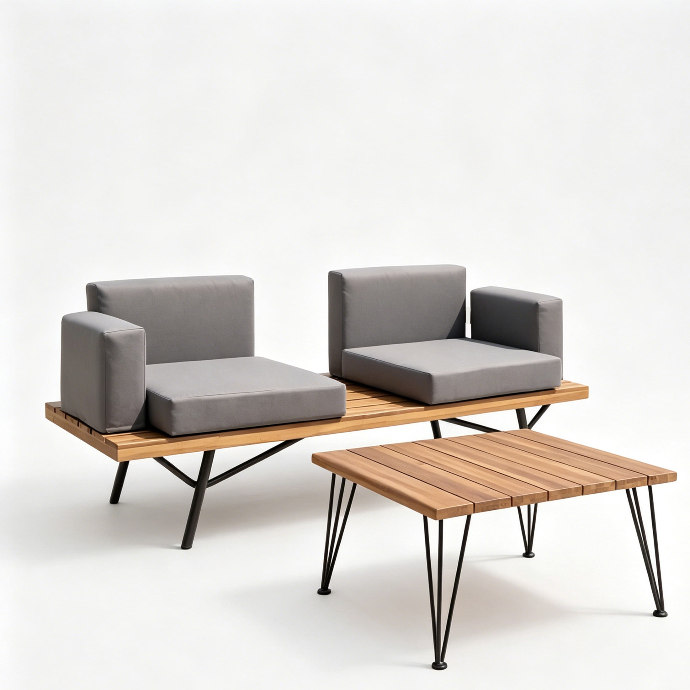 Christopher Knight Home 2-Piece Patio Conversation Set, Acacia Wood Loveseat with Coffee Table, Teak + Gray