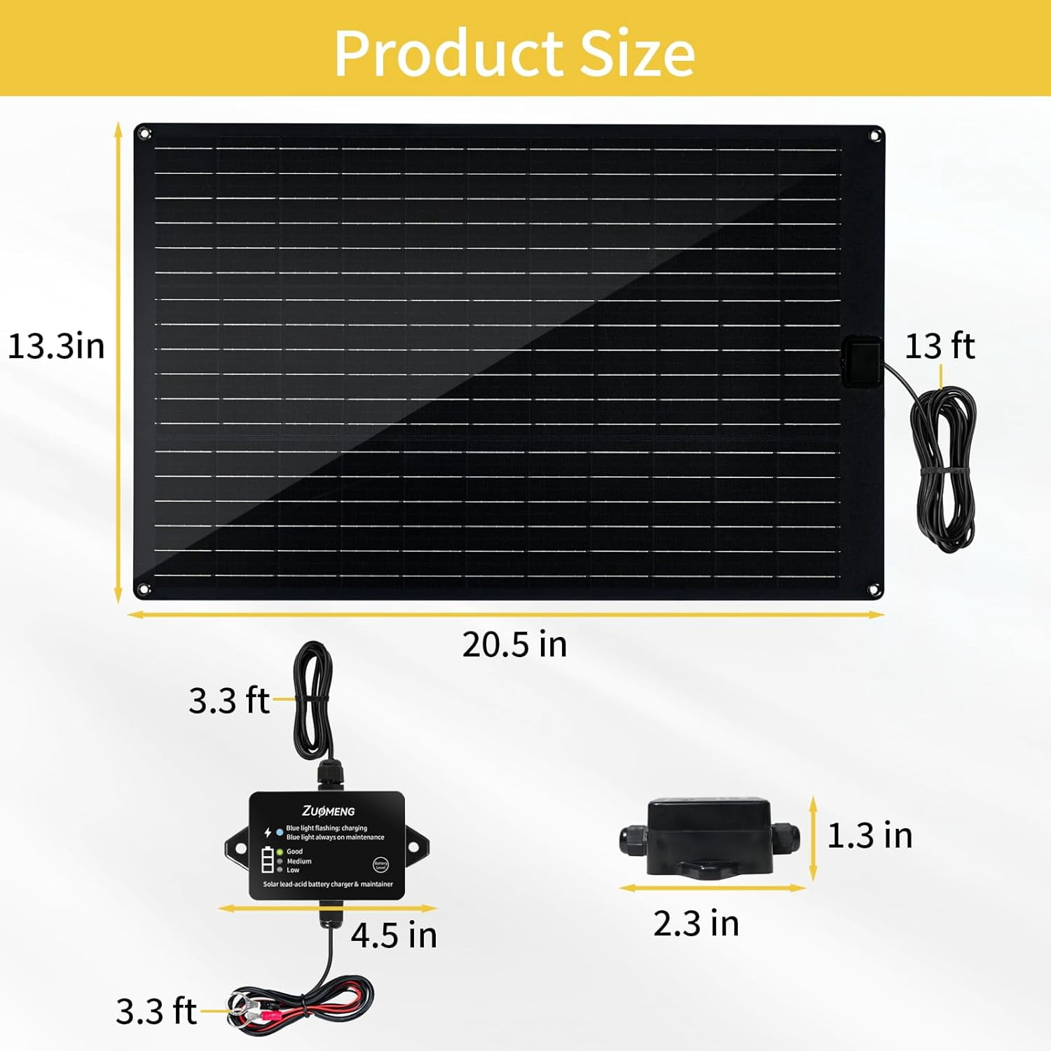 32W Solar Battery Charger, Zuomeng MPPT Solar Battery Maintainer & Solar Trickle Charger Kit with 32W High-Efficiency Solar Panel, Pulse Repair Solar Battery Charger