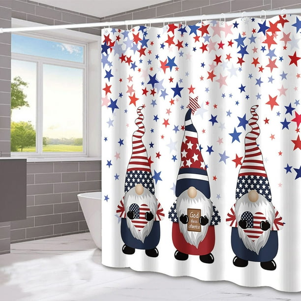 Cortina de Ducha Del Día de La Independencia | Cortina de Baño Impermeable de 180 X 180 Cm | Separación Entre Seco y Húmedo | Ojales Resistentes a La Oxidación | Decoración Festiva Del 4 de Julio | M