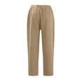 thumbnail image 4 of Linen Pants Women Petite High Waisted Cropped Pants Summer Beach Ankle Length Straight Leg Tapered Trouser Pant with Pockets with Pockets Khaki S, 4 of 5