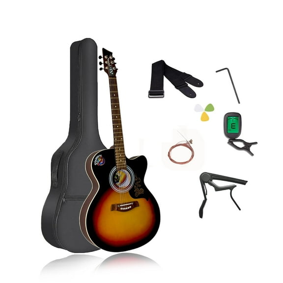 Matte Finish 3 Colors Sunburst Yellow 6 String Cutaway 39" Acoustic Electric Guitar with Equalizer