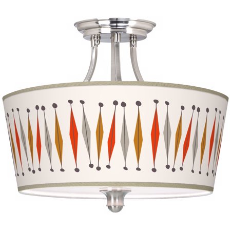 

Ragnar Mid Century Ceiling Light Semi Flush Mount Fixture Nickel 18 Wide Tremble Giclee Tapered Drum Bedroom Living Room Kitchen