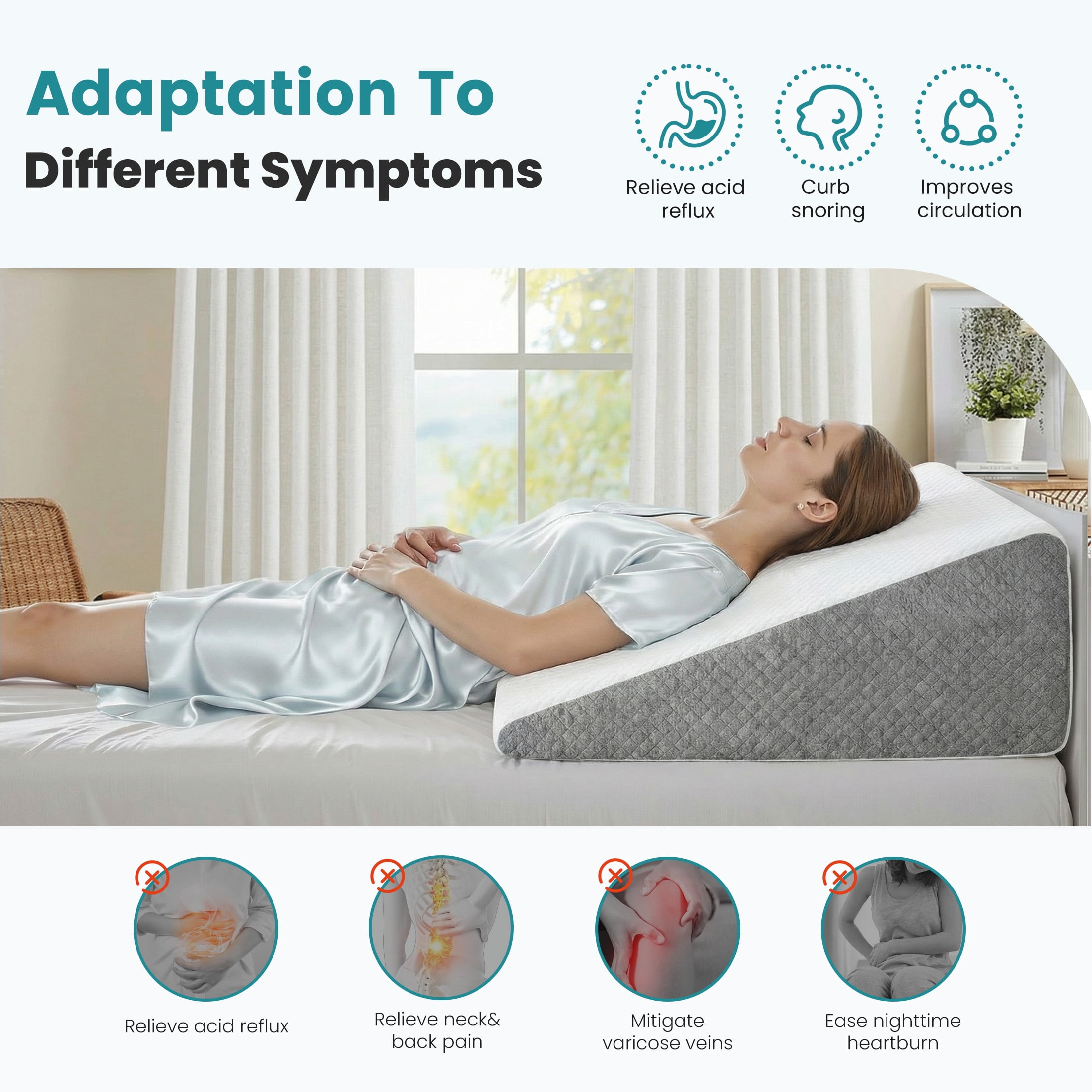 EDX Bed Wedge Pillow, Foam Bed Pillow with Washable Cover for Sleep Apnea, Acid Reflux, and Back Pain Relief, Leg Elevation, Incline Cushion for Sleeping (Standard Width 7.5" Height)