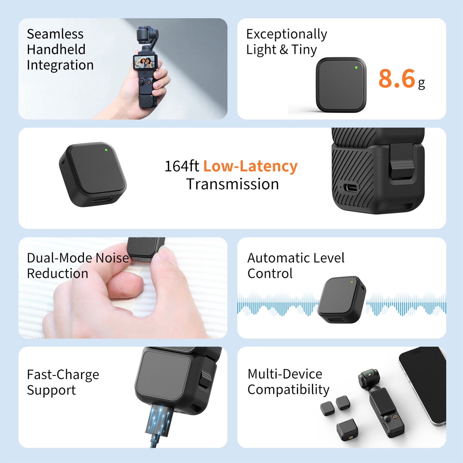 Camera Wireless Microphone Wireless Microphone Kit Noise Cancellation Wireless Lavalier Mic Fit for OSMO 3