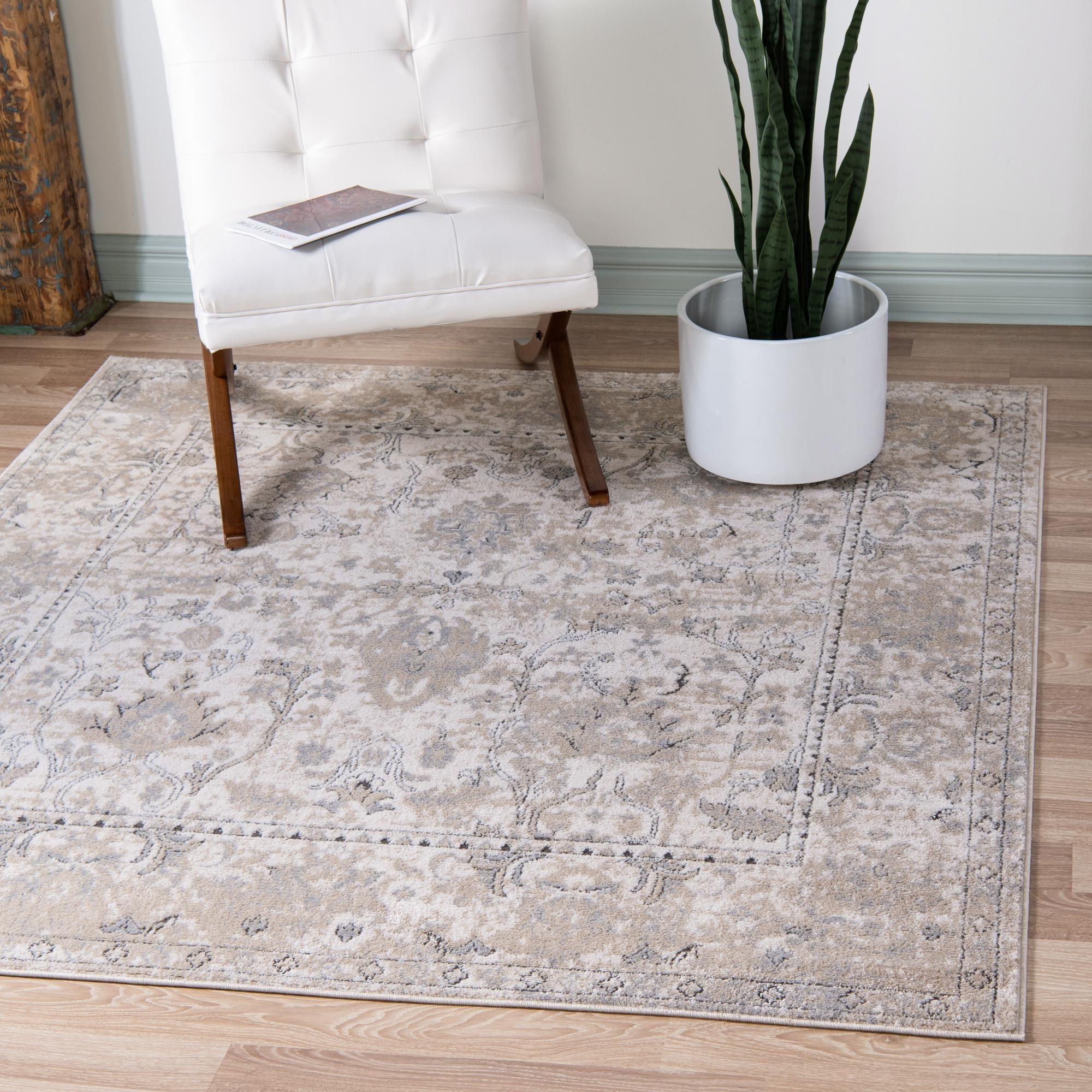 Rugs.com Oregon Collection Rug 4 Ft Square Ivory Low-Pile Rug Perfect for Living Rooms Kitchens Entryways