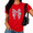 Red, variant on Cozymy Plaid Pumpkin Bow Graphic Tee Short Sleeve Crewneck Halloween Print Shirt for Women