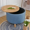 thumbnail image 4 of Round Coffee Table with Storage for Bedroom Living Room Round Ottoman as a Foot Rest Multi-Function High-Capacity Cotton and Linen Fabric Natural Color Desktop Natural Color Feet, 4 of 4