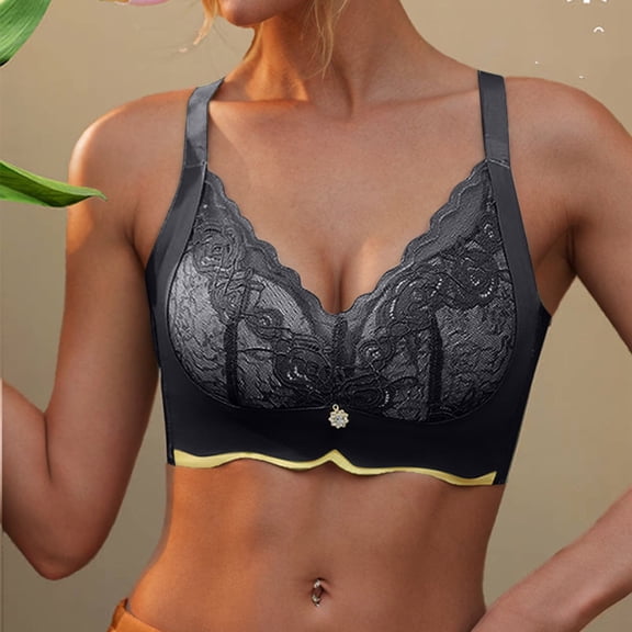 ATENAR Womens Bras,Wireless Bras for Women,Bras for Women,Breathable,Comfort Fit,Solid,Nylon,Black,4XL(US:16)