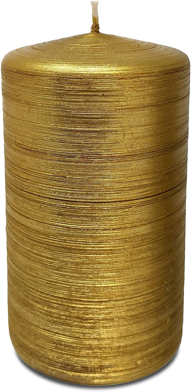 Hyoola, 2.75 x 5 Unscented Gold Brushed Metallic Rustic Pillar Candles, Paraffin Wax with Cotton Wicks, 6-Pack