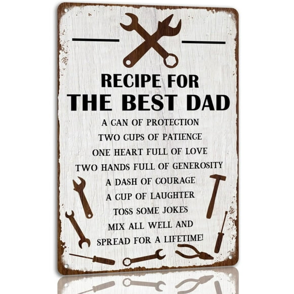 Recipe For The Best Dad Tin Sign Fun Workshop Metal Signs Unique Father's Day Wall Decor Gift For Dad 8x12 Inch