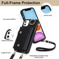 thumbnail image 5 of Crossbody Strap Wallet Case for iPhone 11 with Wrist Strap, 360° Rotating Ring Kickstand & Card Holder PU Leather Purse Magnetic Snap Zipper Case Cover for iPhone 11, Black, 5 of 9