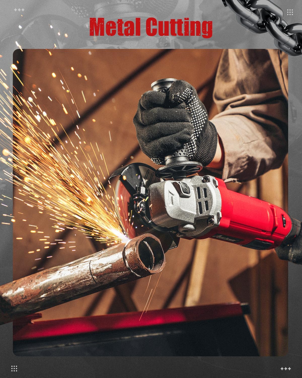 Angle Grinder 4-1/2 Inch 8.0 Amp 1000W Electric Grinder Tool 7-Variable-Speed Metal Grinder, 11,500 RPM, Paddle Switch with Lock-on Button, Cutting & Grinding Wheels and Side Handle - Red