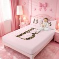 thumbnail image 3 of meiyoeat Pink Bowknot Monogram B Bed Sheets,Cheetah Print Letter Art Full Size Sheets For Girl,4-Piece,1 Flat Sheet,1 Fitted Sheet and 2 Pillowcases, 3 of 6