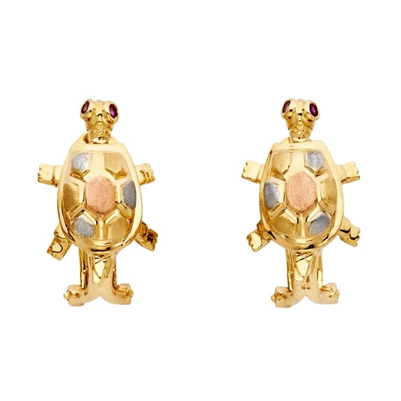 14k Tri-Color Gold Turtle Animal Hexagon Simulated Abalone Earrings Jewelry Female Unisex