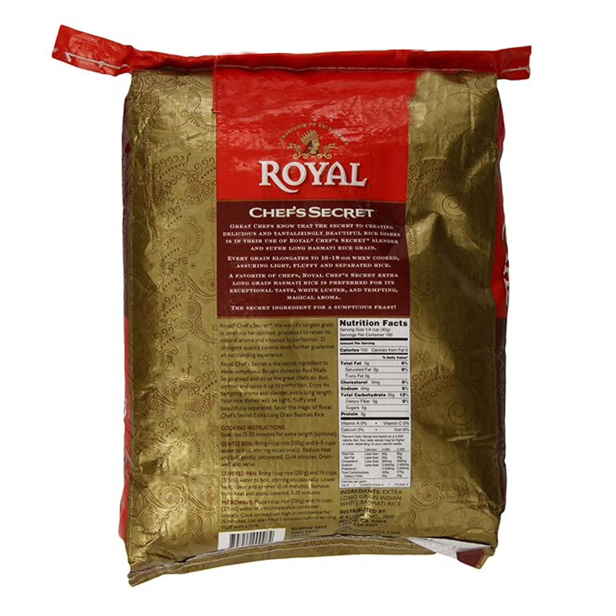 ROYAL CHEF'S SECRET - Extra Long Grain Basmati Rice - Fragrant & Fluffy, 40 lb