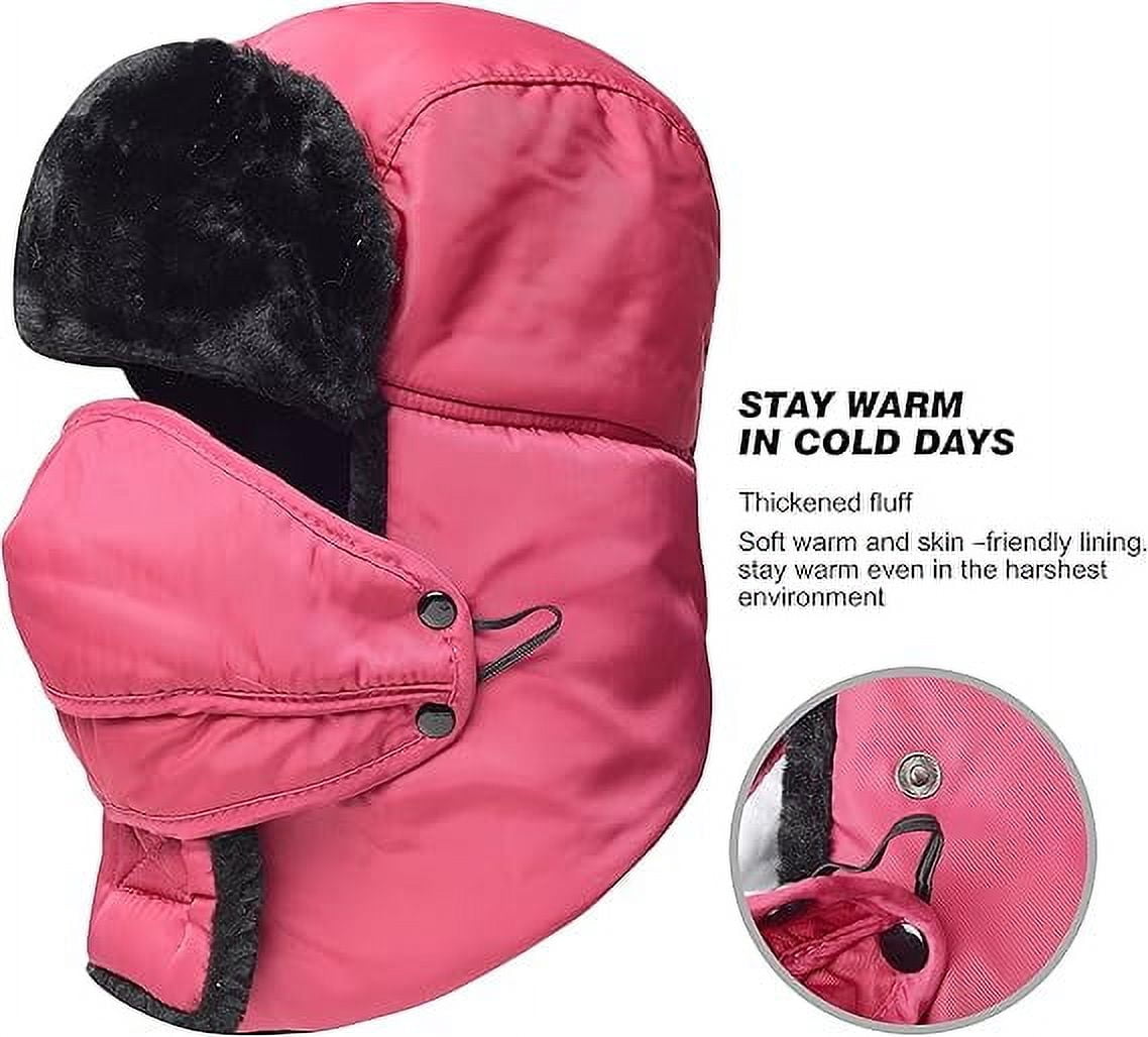 Winter Ski Hat with Winter Ear Flap and Ski Windproof Mask Red