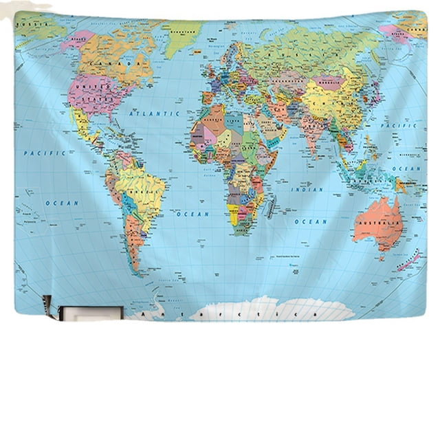 Tapiz de pared con mapa del mundo en microtela, 200 x 150 cm, para decoración de habitaciones