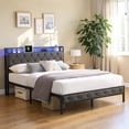 thumbnail image 3 of Hassch Full Size Upholstered Platform Bed with LED Lights and Charging Station, Bed Frame with Storage Headboard, Metal Slats Support, No Box Spring Needed, Gray, 3 of 11