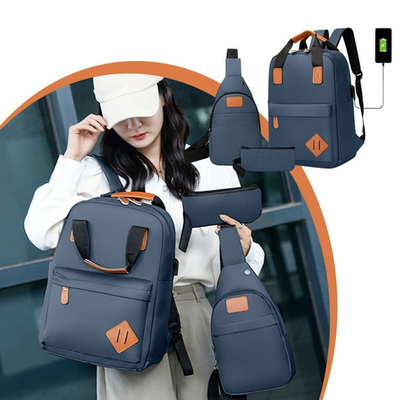 3-Piece Travel Laptop Backpack Set, Cloth, Black Gray Blue Red, 16.14x11.42x5.12in, 16in Business Carry On with USB Charging, Crossbody & Coin Purse