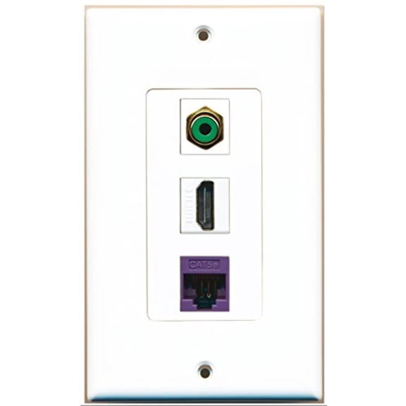 RiteAV - 1 Port HDMI 1 RCA Green 1 Cat5e Ethernet Purple Wall Plate Decorative