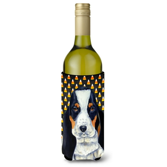 Carolines Treasures LH9070LITERK Basset Hound Candy Corn Halloween Portrait Wine Bottle Hugger Wine Bottle multicolor