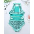 thumbnail image 5 of Raenseen Kids Girls' Fashion Sequins Sleeveless Halter Neck Gymnastics Leotard Fancy Cutouts Dance Mint_Green 6, 5 of 8