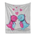 thumbnail image 1 of Dinosaur Soft Flannel Fleece Throw Blanket, 2 Dinosaurs with Spiked Neck Collars in Love Hearts Valentines, Cozy Plush for Indoor and Outdoor Use, 70" x 90", Pale Grey Pale Blue, by Ambesonne, 1 of 6
