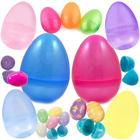 24 Fillable Plastic Easter Eggs In Colors and Prints - Ready To Stuff and Hide - Durable Eggs Are Easy To Open, Tough To Break - Perfect For Easter Egg Hunts, Easter Basket Fillers, And Party Favors