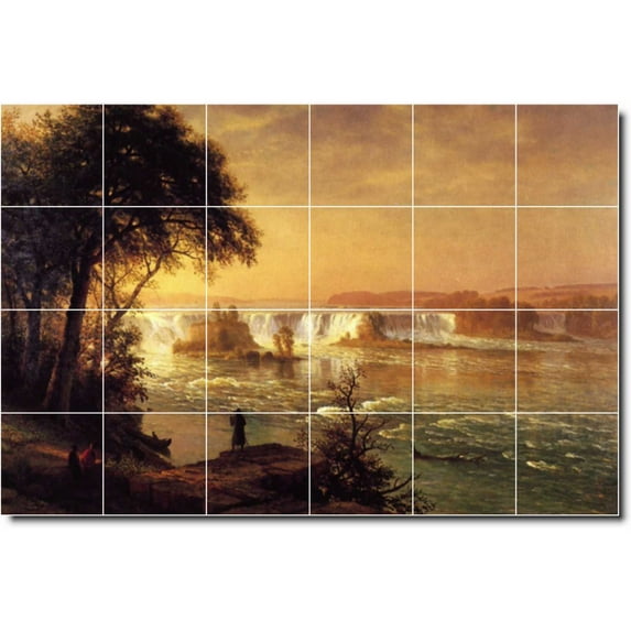 Ceramic Tile Mural-Albert Bierstadt Waterfalls Wall Tile Mural 30. 25.5" w x 17" h using (24) 4.25 x 4.25 ceramic tiles