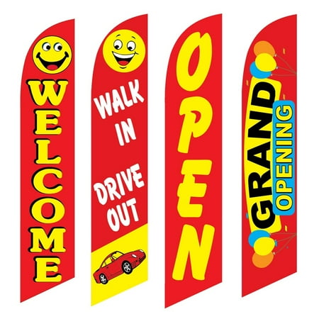 4 Advertising Swooper Flags Welcome Walk In Drive Out Open Grand Opening