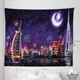 thumbnail image 1 of Scenery Tapestry, Illustration of Celebration at Night in Dubai Skyscrapers and Firework Print, Fabric Wall Hanging Decor for Bedroom Living Room Dorm, 5 Sizes, Purple, by Ambesonne, 1 of 1