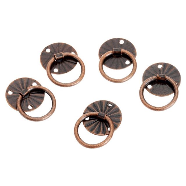 Latón antiguo 12pcs Mini decorativo caja cofre manija de los muebles del gabinete Dresser cajón Tirador de puerta Perilla anillo w / Tornillo