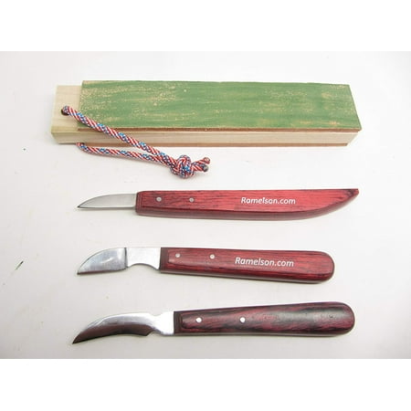 Roughing Knife - Set of 3 Wood-carving Chip Roughing Whittling Knives Decoy Luthiers with Flexx Strops Knife Sharpener FLX01 Kit