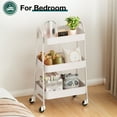 thumbnail image 3 of ZUNMOS 3 Tier Rolling Cart, Metal Utility Storage Cart with Lockable Wheels for Livingroom, Bathroom, Kitchen & Narrow Spaces, White, 3 of 9
